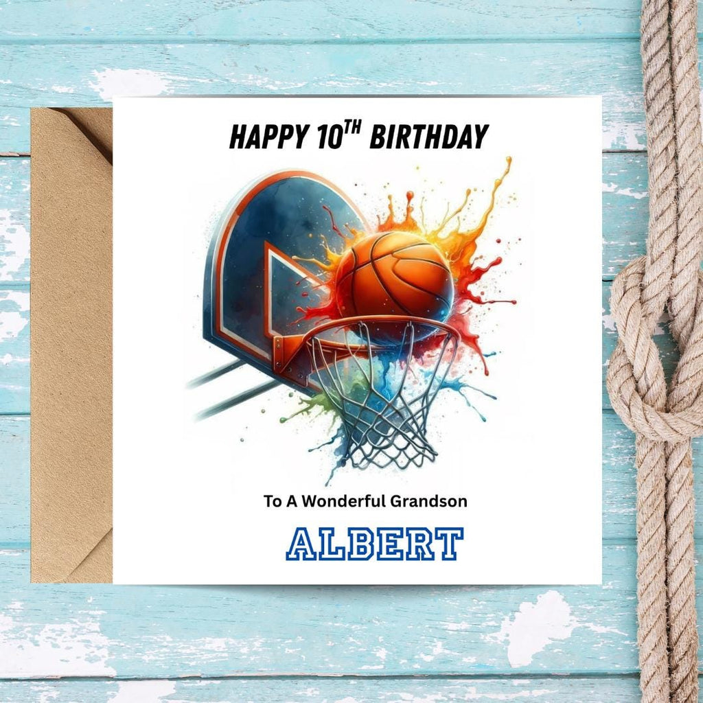 Personalized Basketball Birthday Card For Son, Slam Dunk, Custom Name, Age 10