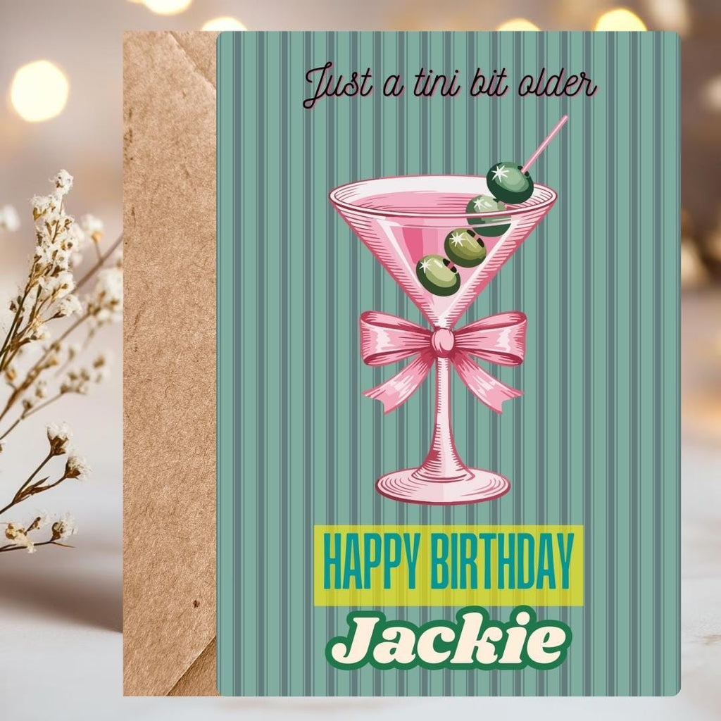 Personalized Martini Birthday Card For Her, Custom Name Stylish Cocktail Birthdays