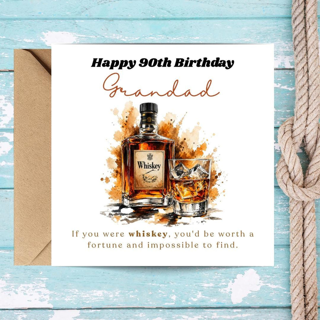 Personalized Funny 90th Birthday Card For Husband, Dad, Grandpa - Whiskey Lover Card