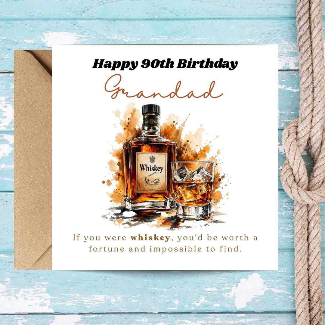 Personalized Funny 90th Birthday Card For Husband, Dad, Grandpa - Whiskey Lover Card
