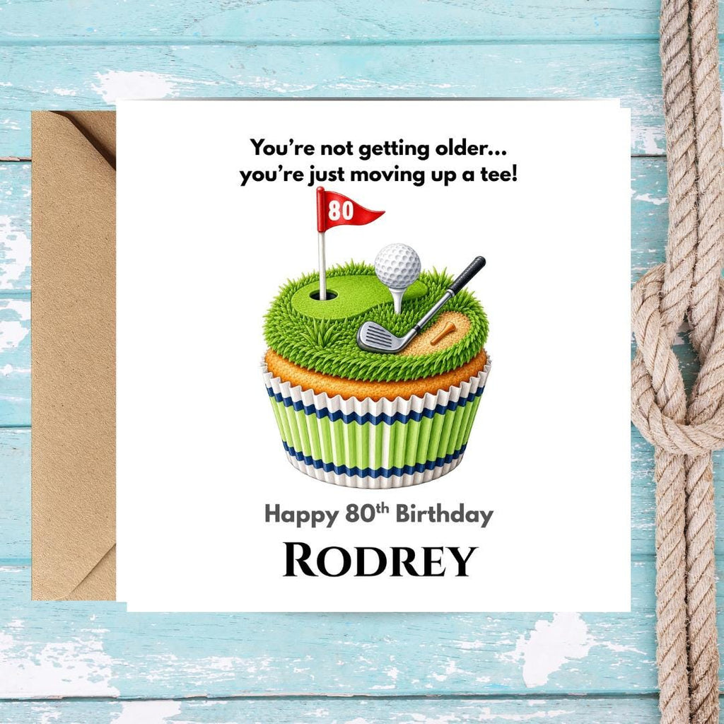 Funny 80th Birthday Card For Husband, Dad, Grandpa, Uncle - Personalized Golf Humor Greeting Golfer Cards