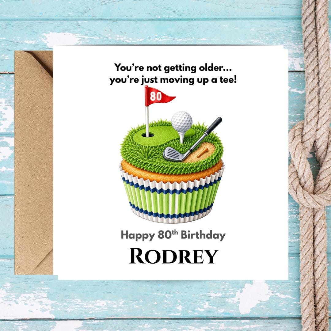 Funny 80th Birthday Card For Husband, Dad, Grandpa, Uncle - Personalized Golf Humor Greeting Golfer Cards