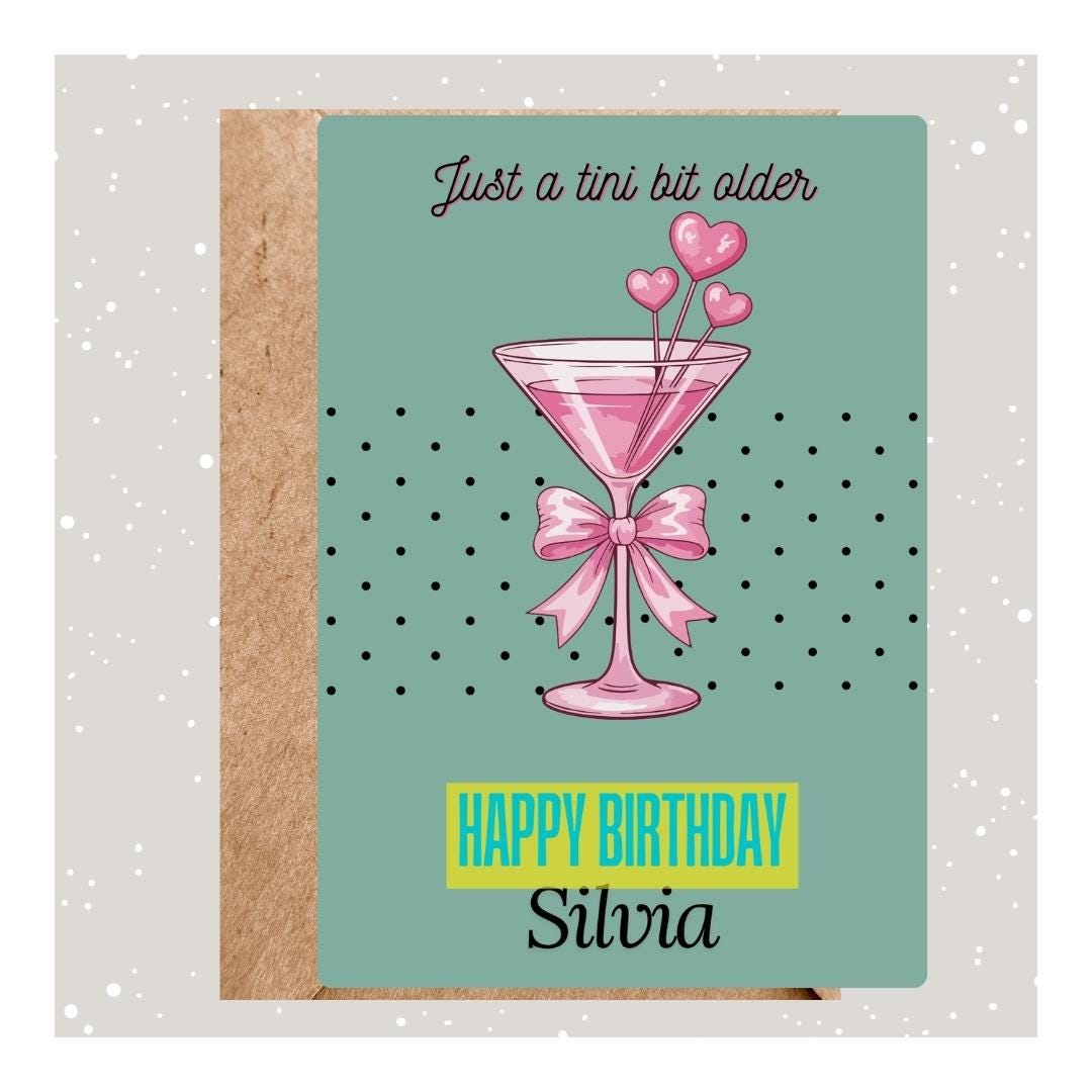 Personalized Martini Birthday Card For Her, Custom Name Stylish Cocktail Birthdays