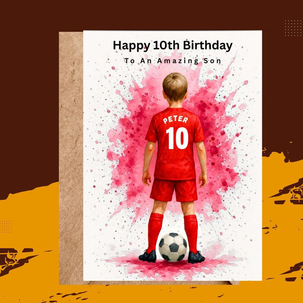 Personalized Football Birthday Card for Son, Custom Name Soccer Card, Age 10