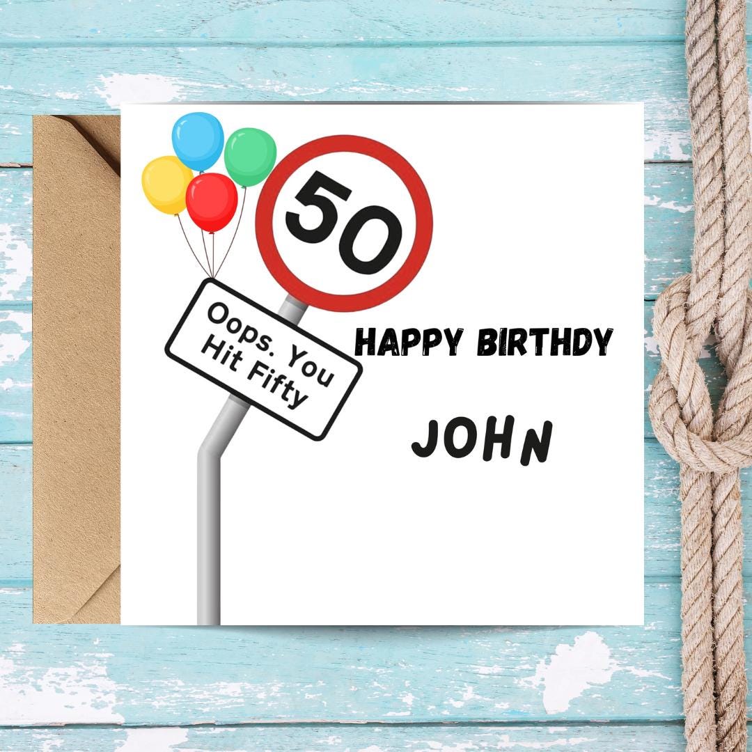 Funny Personalised 50th Birthday Card For Him And Her, Custom Name Unisex Milestone Birthday Cards