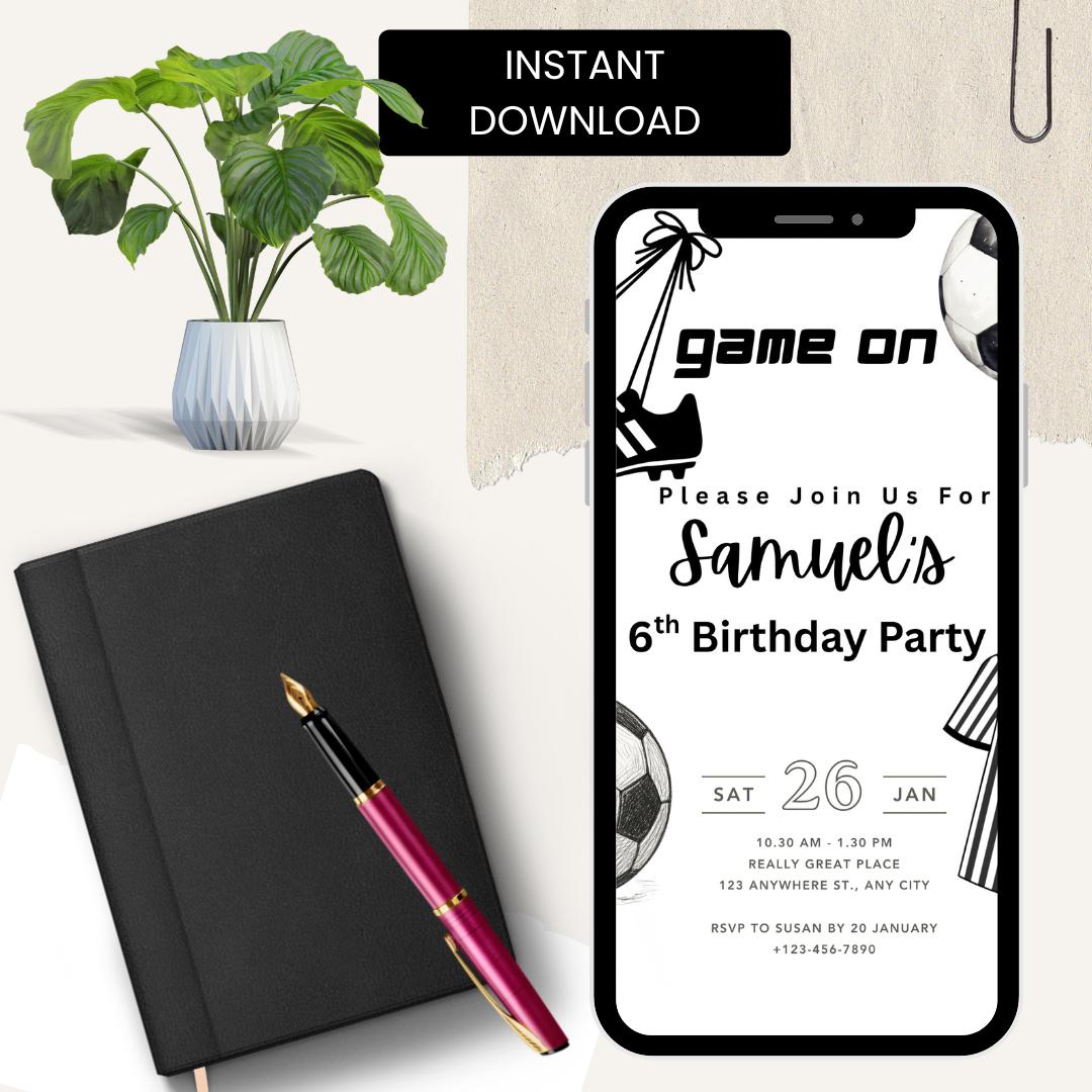 Football Birthday Invitation, Editable Soccer Birthday Invite Digital Download, Sports Party Invitation Instant Download Canva Template