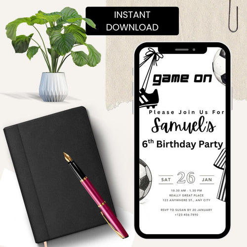 Football Birthday Invitation, Editable Soccer Birthday Invite Digital Download, Sports Party Invitation Instant Download Canva Template