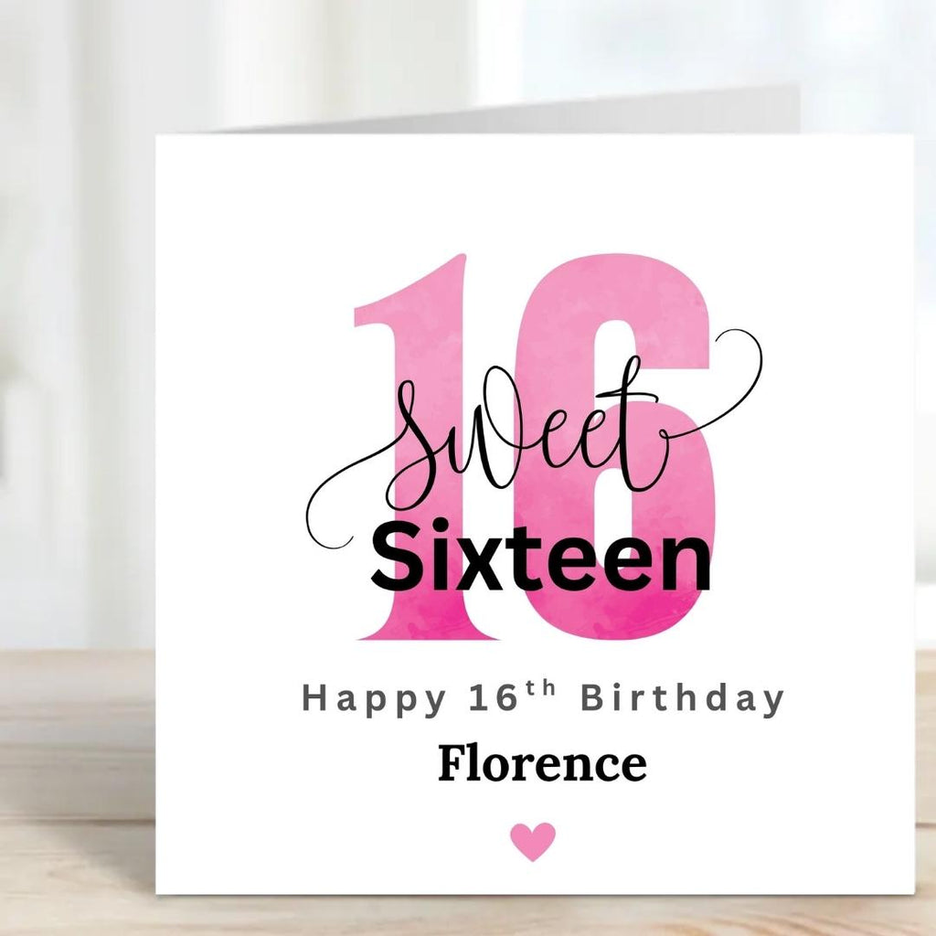 Personalized 16th Birthday Card: Pink Sweet Sixteen Card