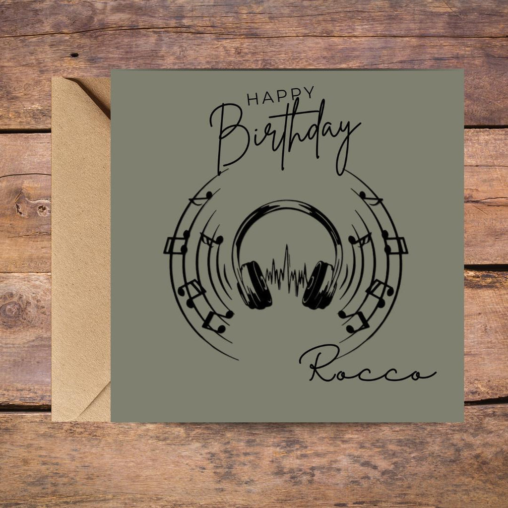 Personalized Music Birthday Card, Vinyl Headphones Custom Name, Unisex Teen Birthday Cards
