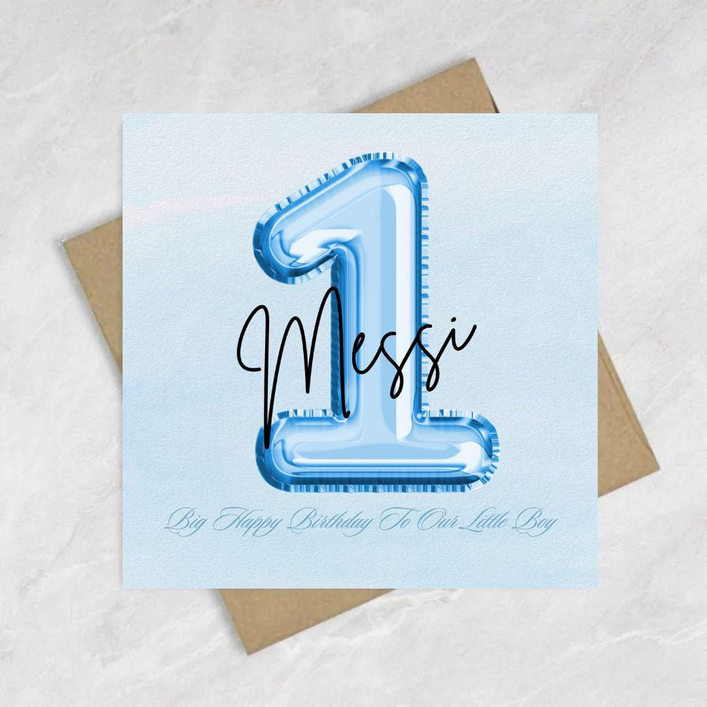 Personalized First Birthday Card For Baby Boy, Minimalist Big Number One Design