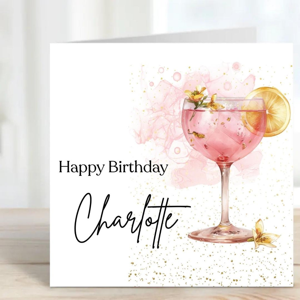 Personalized Cocktail Birthday Card – Custom Name, Stylish Design