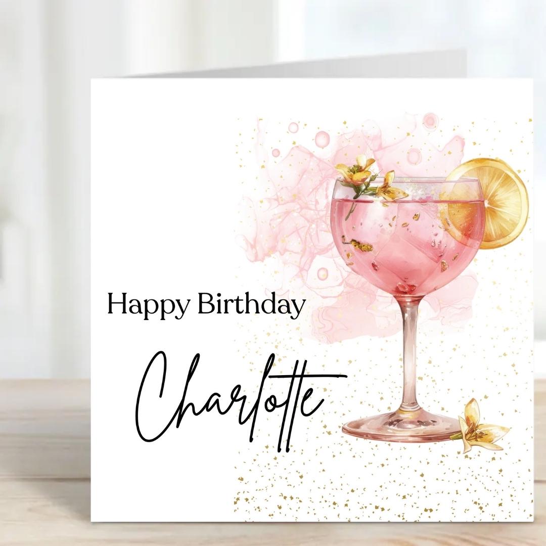 Personalized Cocktail Birthday Card – Custom Name, Stylish Design
