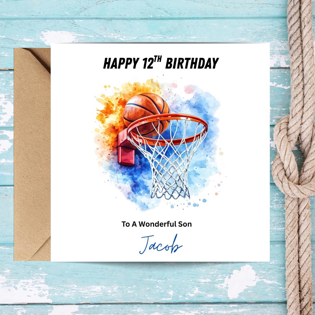 Personalised Basketball Birthday Card, Slam Dunk, Custom Name, Age 12