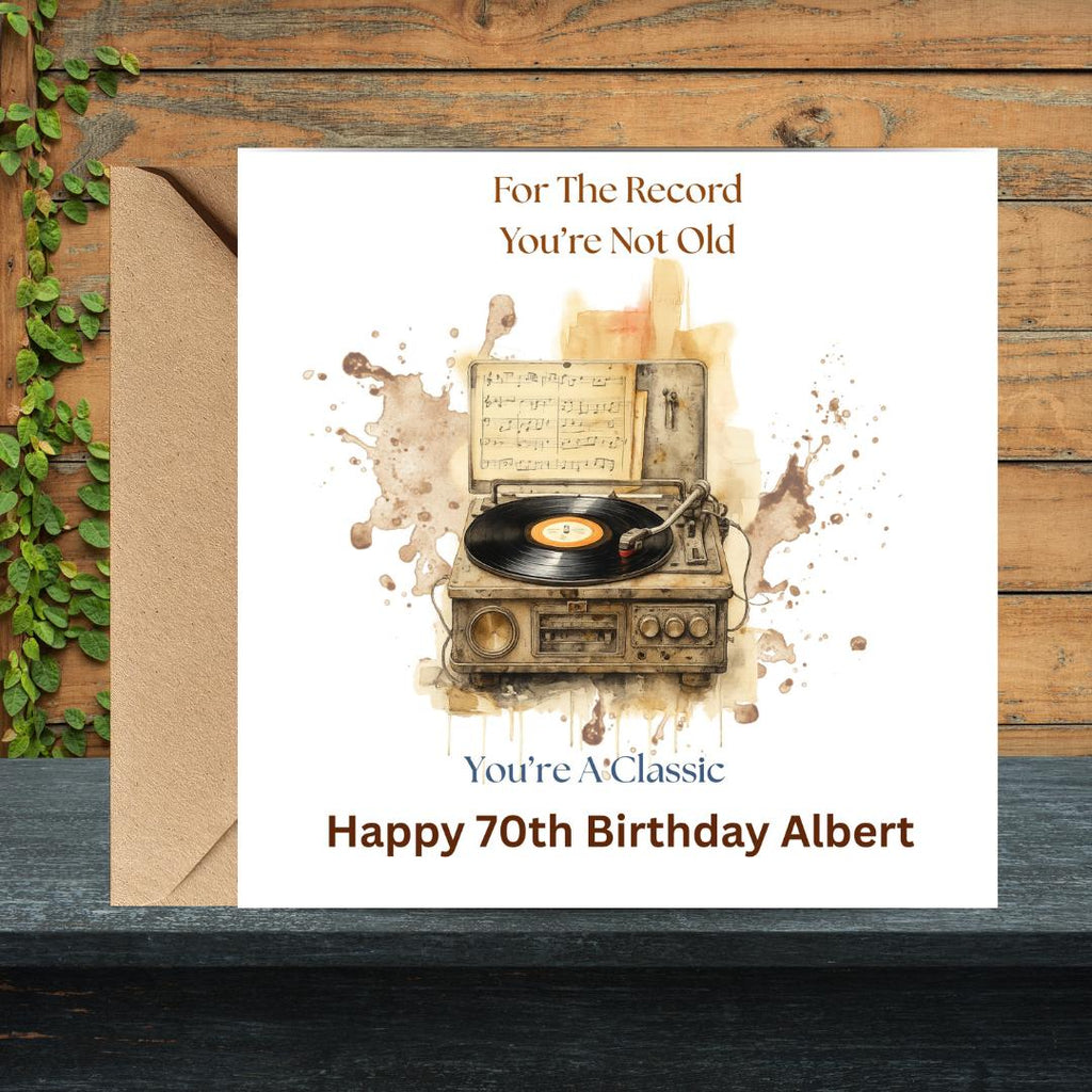 Funny 70th Birthday Card For Husband, Dad, Grandpa, Uncle - Record Player Humour Greeting Cards