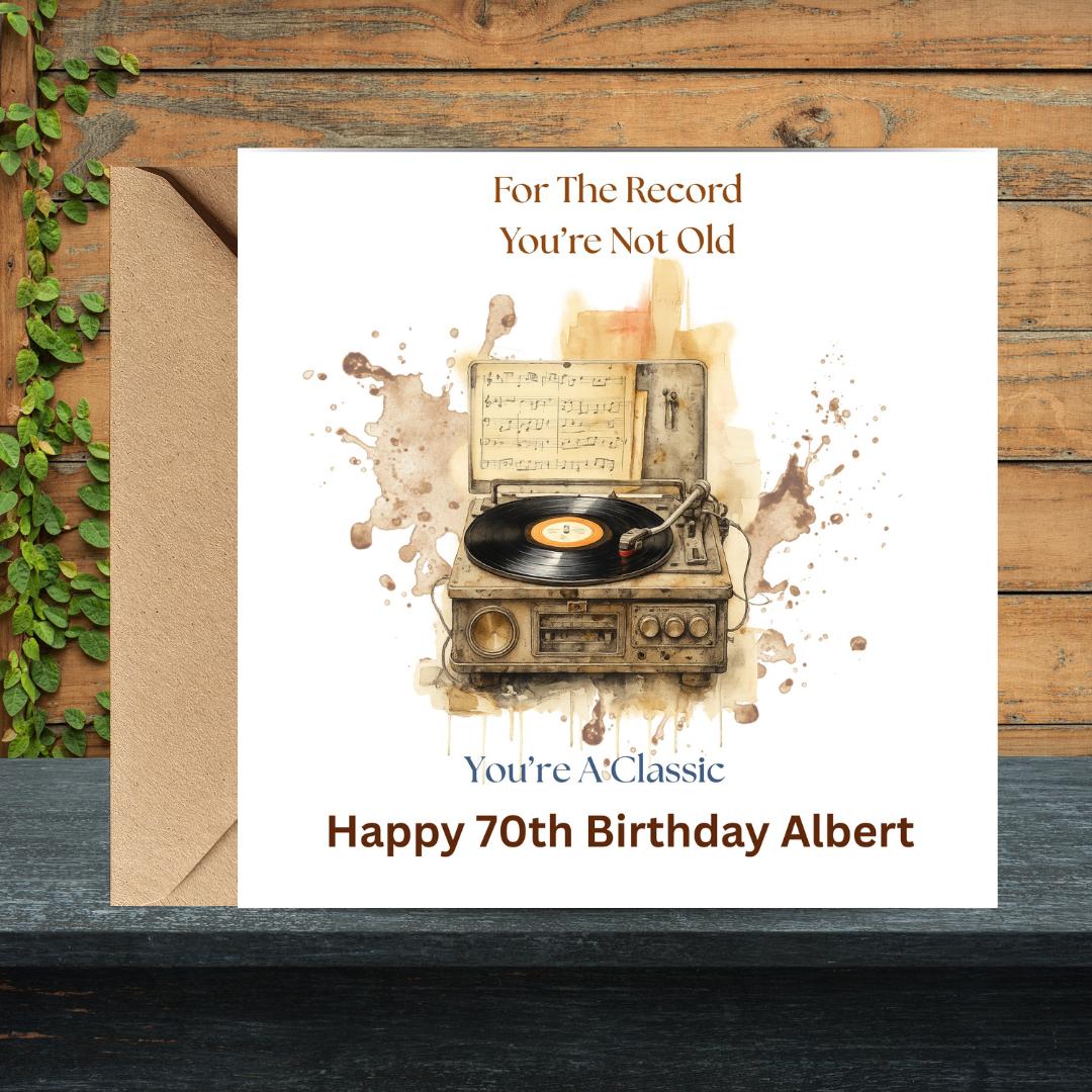 Funny 70th Birthday Card For Husband, Dad, Grandpa, Uncle - Record Player Humour Greeting Cards