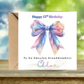 Coquette 13th Birthday Card, Custom Name Bow Design, Sister Daughter Granddaughter Greeting