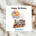 Personalized Train Birthday Card, Kids Name Keepsake