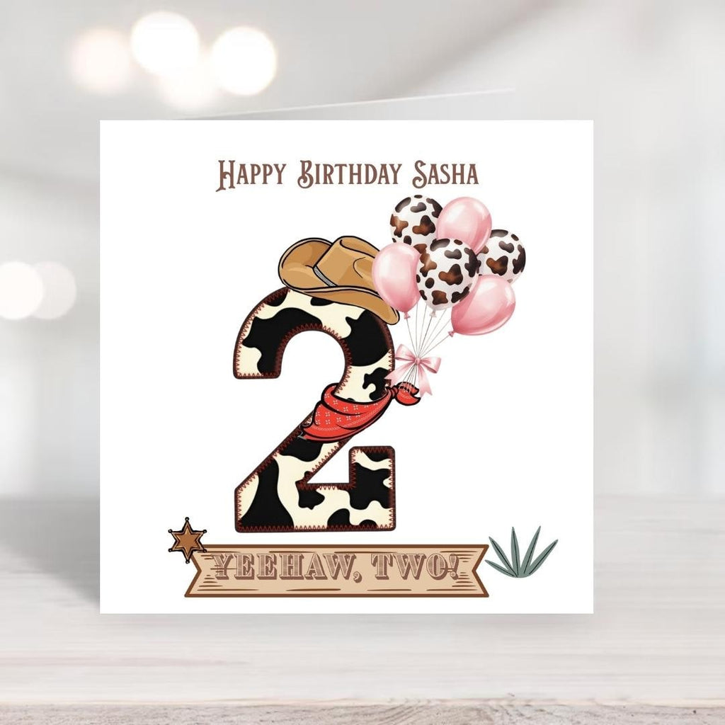 Personalised cowgirl happy 2nd birthday card, First Rodeo Themed Card For Daughter Granddaughter Niece