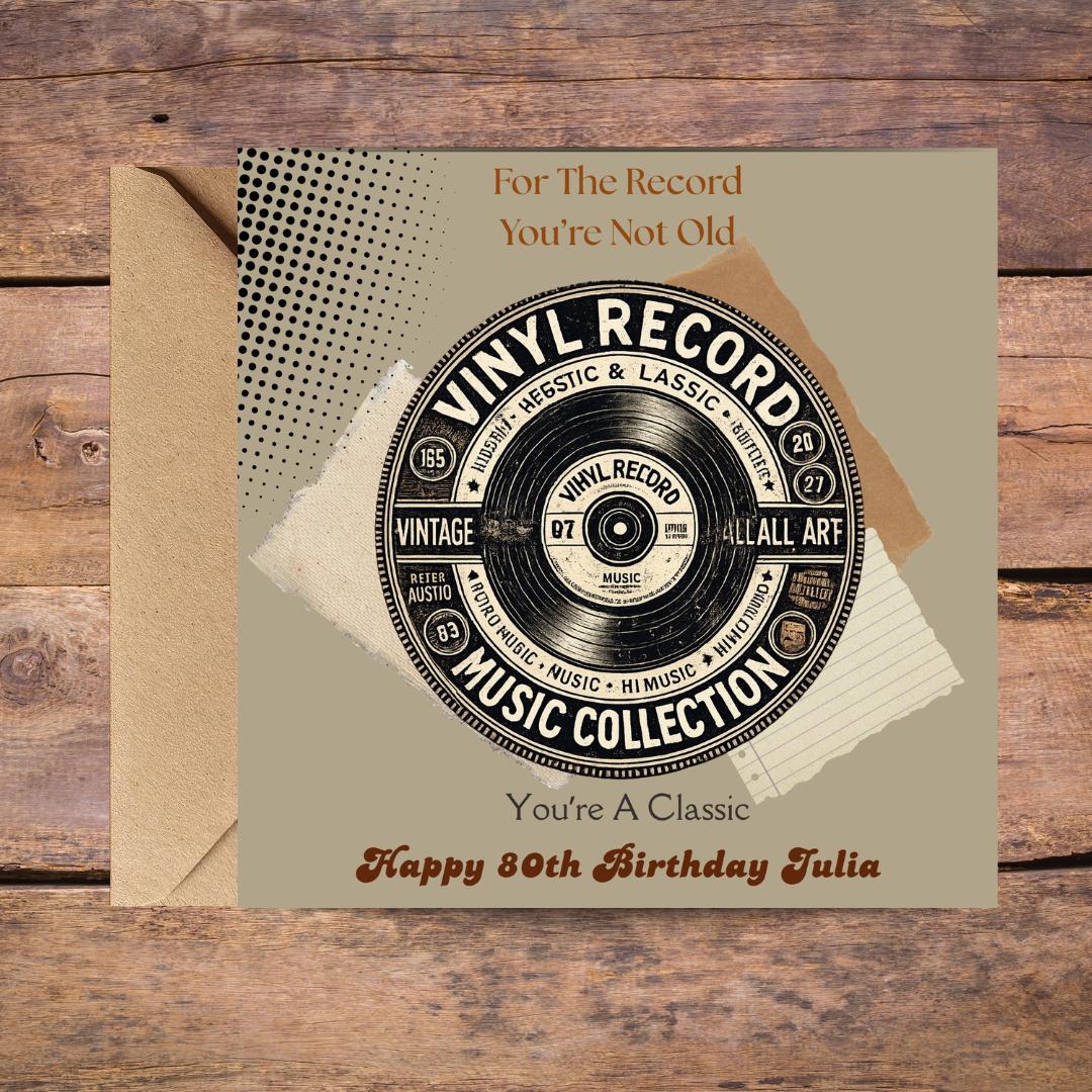 Funny 80th Birthday Card For Husband, Dad, Grandpa, Uncle - Record Player Humour Greeting Cards