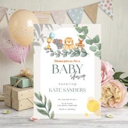 Baby Shower Invitation Template, Jungle Safari Baby Animals Shower Invite, Editable Gender Neutral Baby Shower, Digital Download