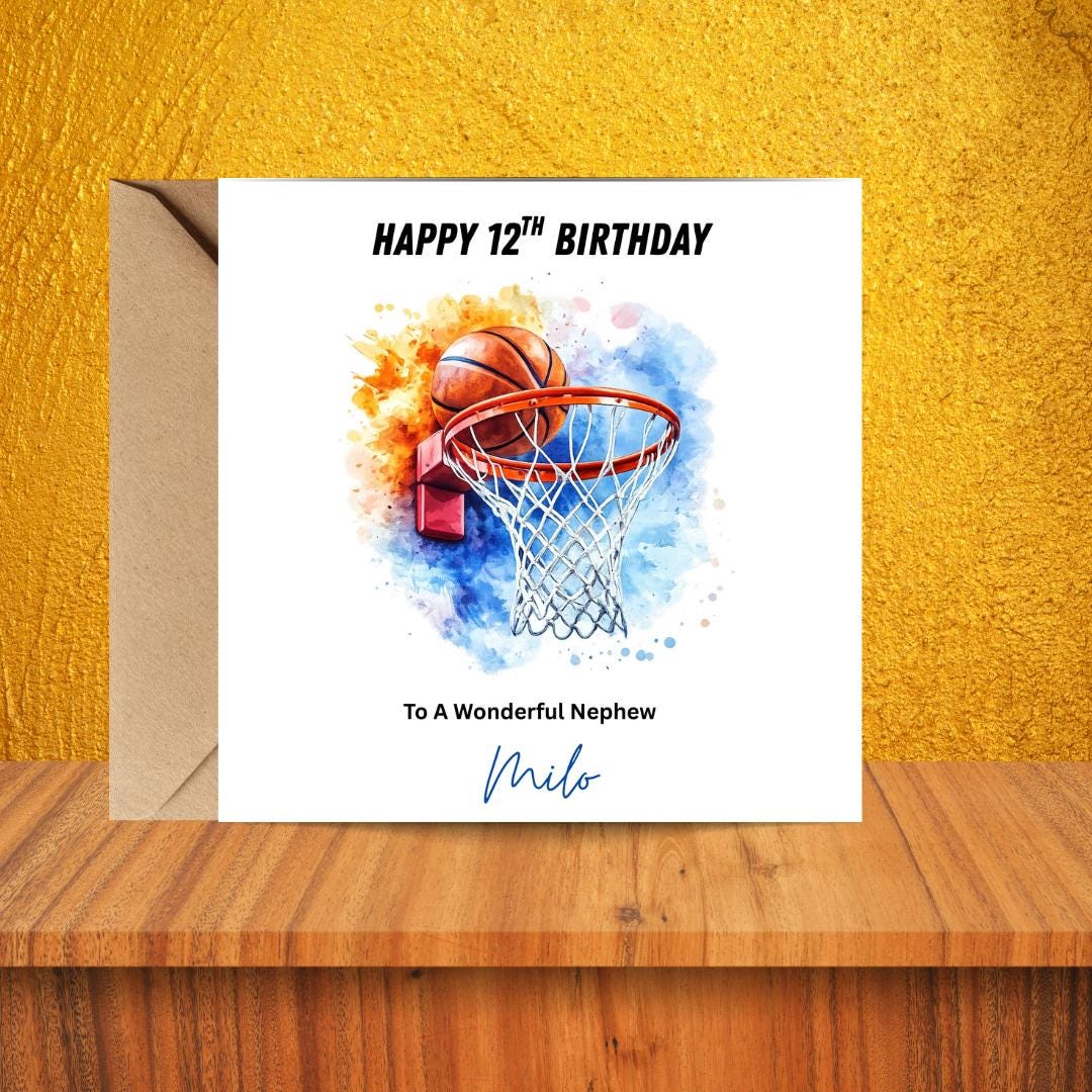 Personalised Basketball Birthday Card, Slam Dunk, Custom Name, Age 12