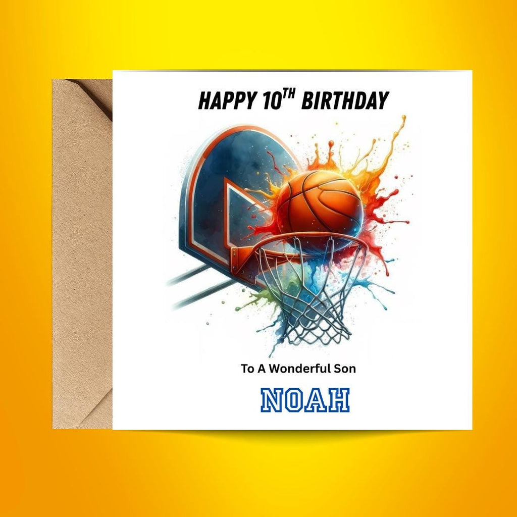 Personalized Basketball Birthday Card For Son, Slam Dunk, Custom Name, Age 10