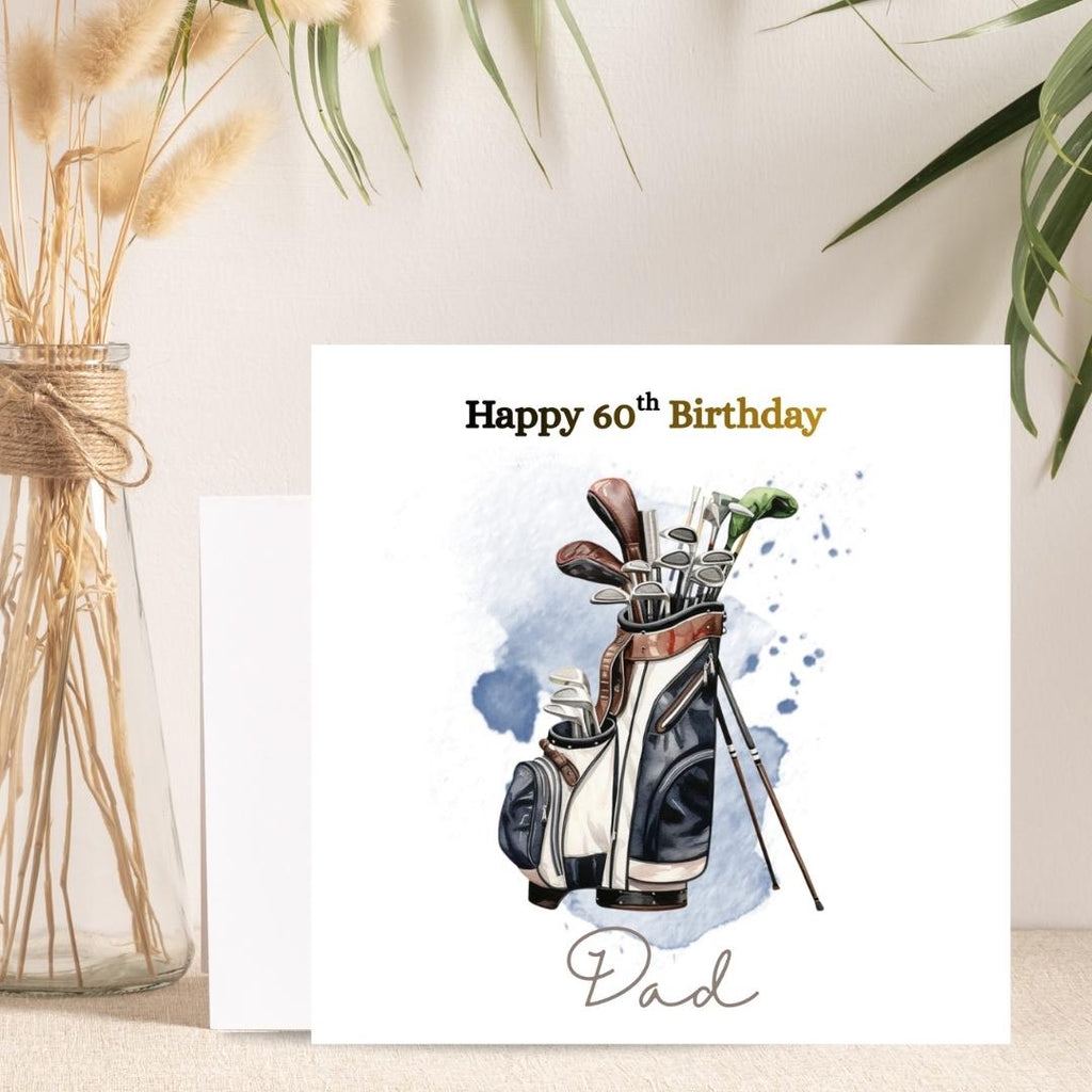 Personalised 60th Birthday Card, Golf Theme, Custom Name Card for Him Dad Grandad