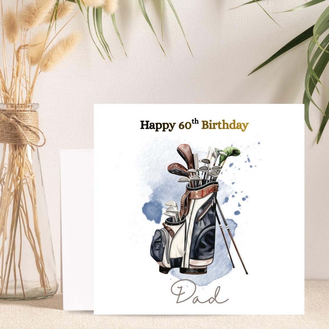 Personalised 60th Birthday Card, Golf Theme, Custom Name Card for Him Dad Grandad
