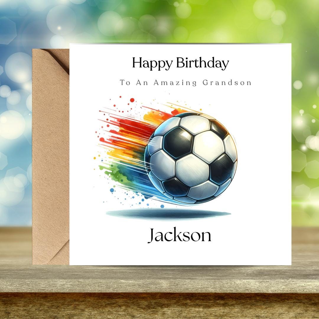 Personalized Football Birthday Card For Boys, Custom Name Soccer Card Grandson, Friend