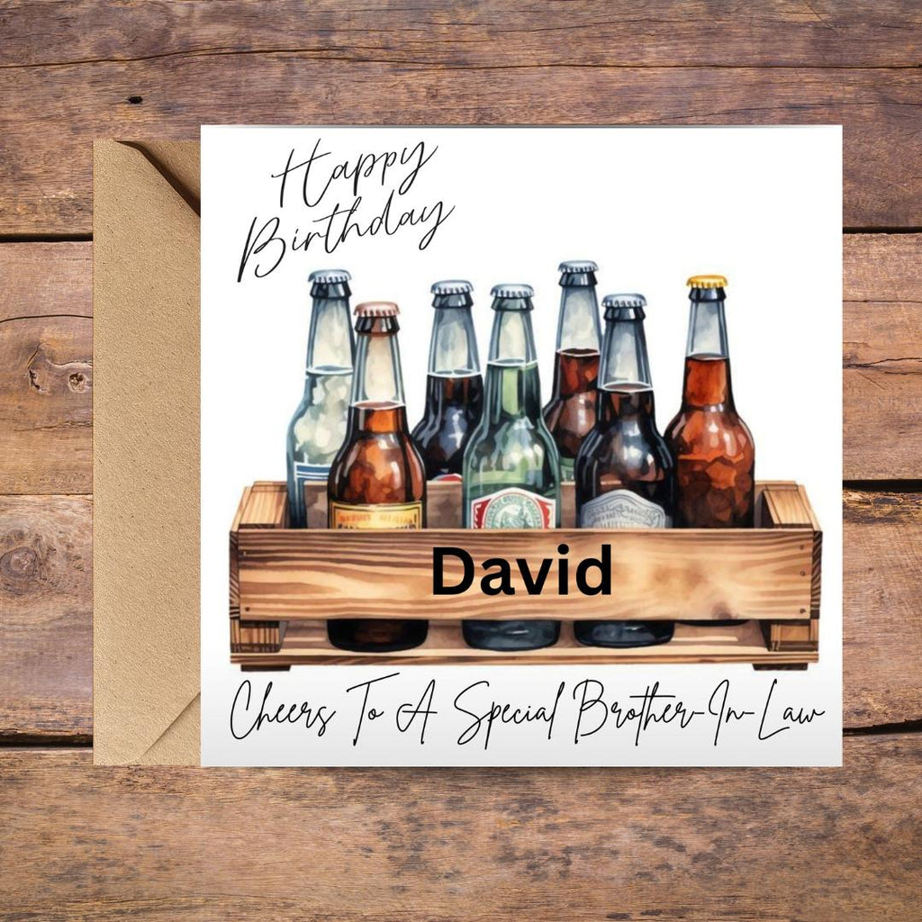 Personalized Beer Birthday Card for Brother-in-Law, Custom Name Beer Design
