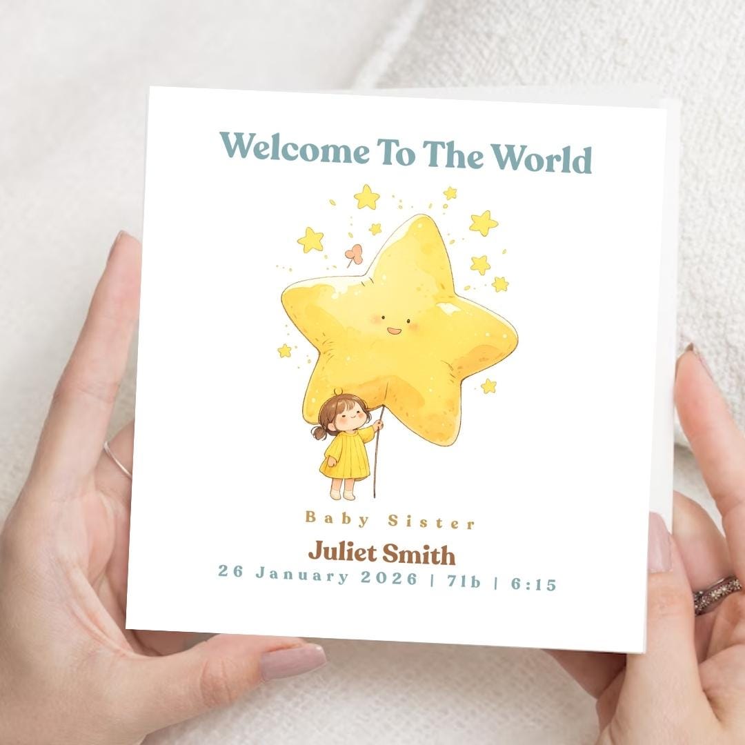 Welcome To The World Baby Brother Sister Card, New-born Announcement Gift, Baby Sister Keepsake