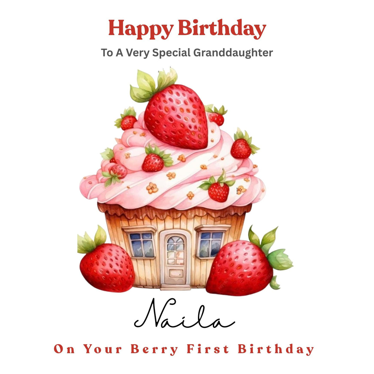 Personalized Berry 1st Birthday Card For Granddaughter, Daughter First Birthday Cards, Strawberry Number One