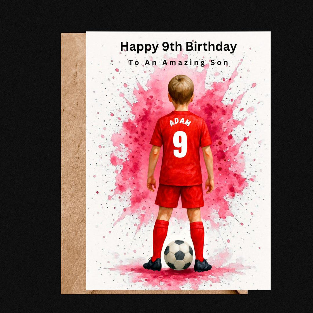 Personalized Football Birthday Card for Son, Custom Name Soccer Card, Age 10