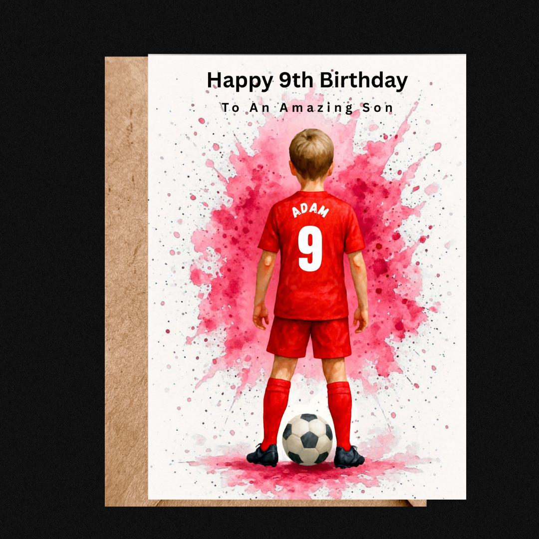 Personalized Football Birthday Card for Son, Custom Name Soccer Card, Age 10