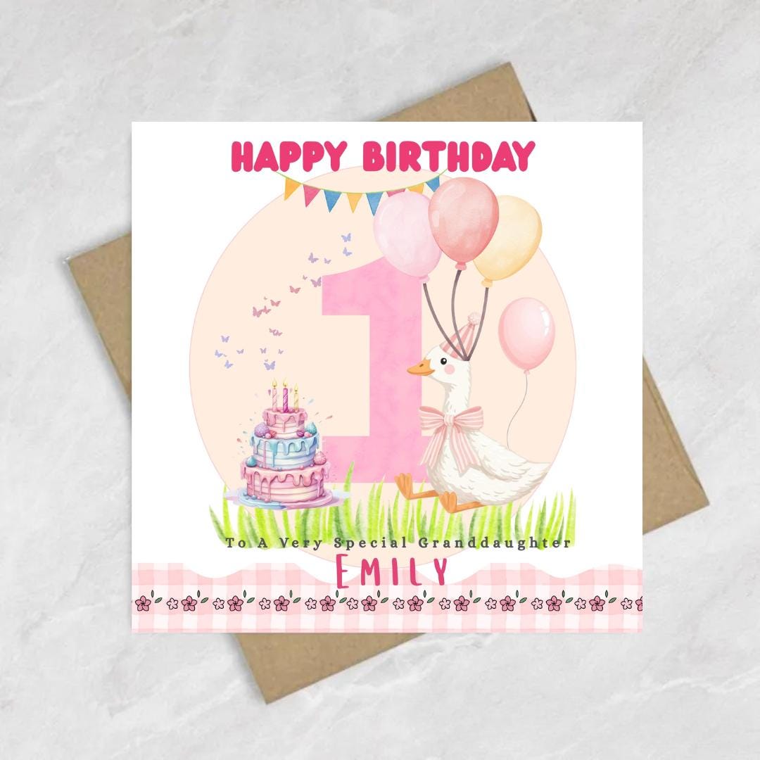Personalised Goose 1st Birthday Card: Daughter, Granddaughter, Goddaughter, Niece