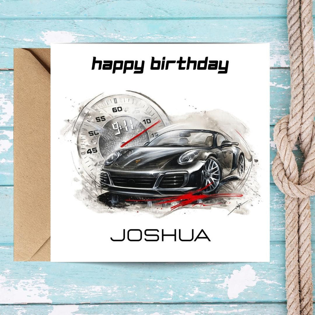 Personalized Birthday Card For Men Sports Car Speedometer Automotive Theme