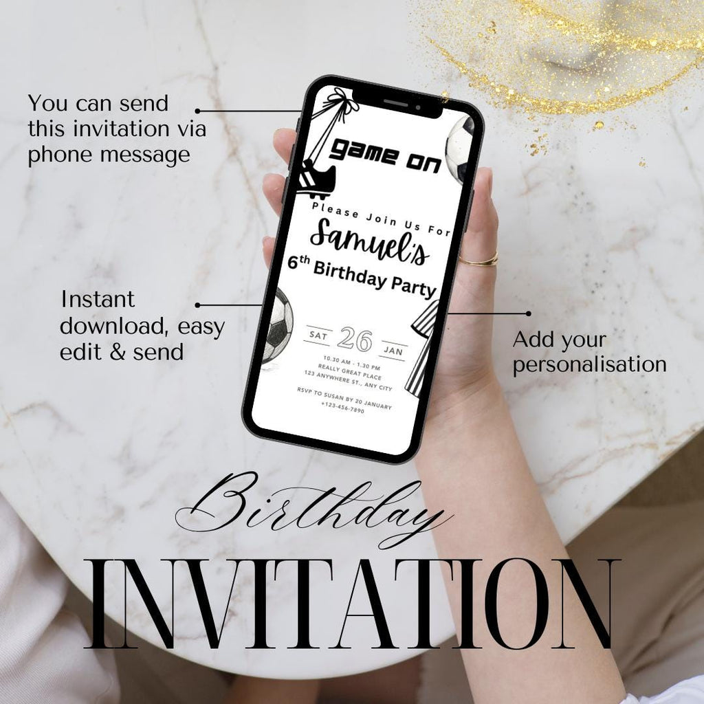 Football Birthday Invitation, Editable Soccer Birthday Invite Digital Download, Sports Party Invitation Instant Download Canva Template