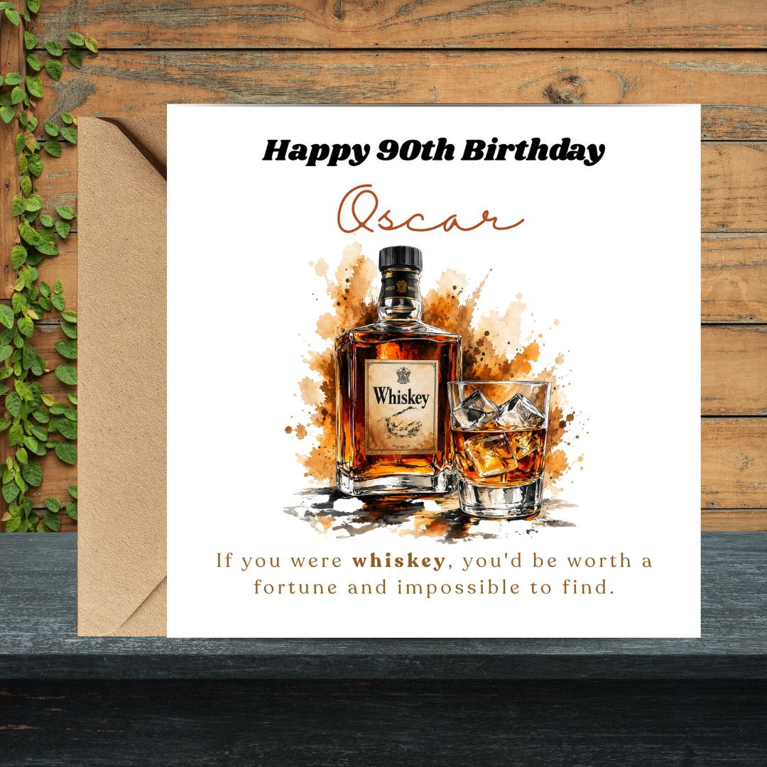 Personalized Funny 90th Birthday Card For Husband, Dad, Grandpa - Whiskey Lover Card