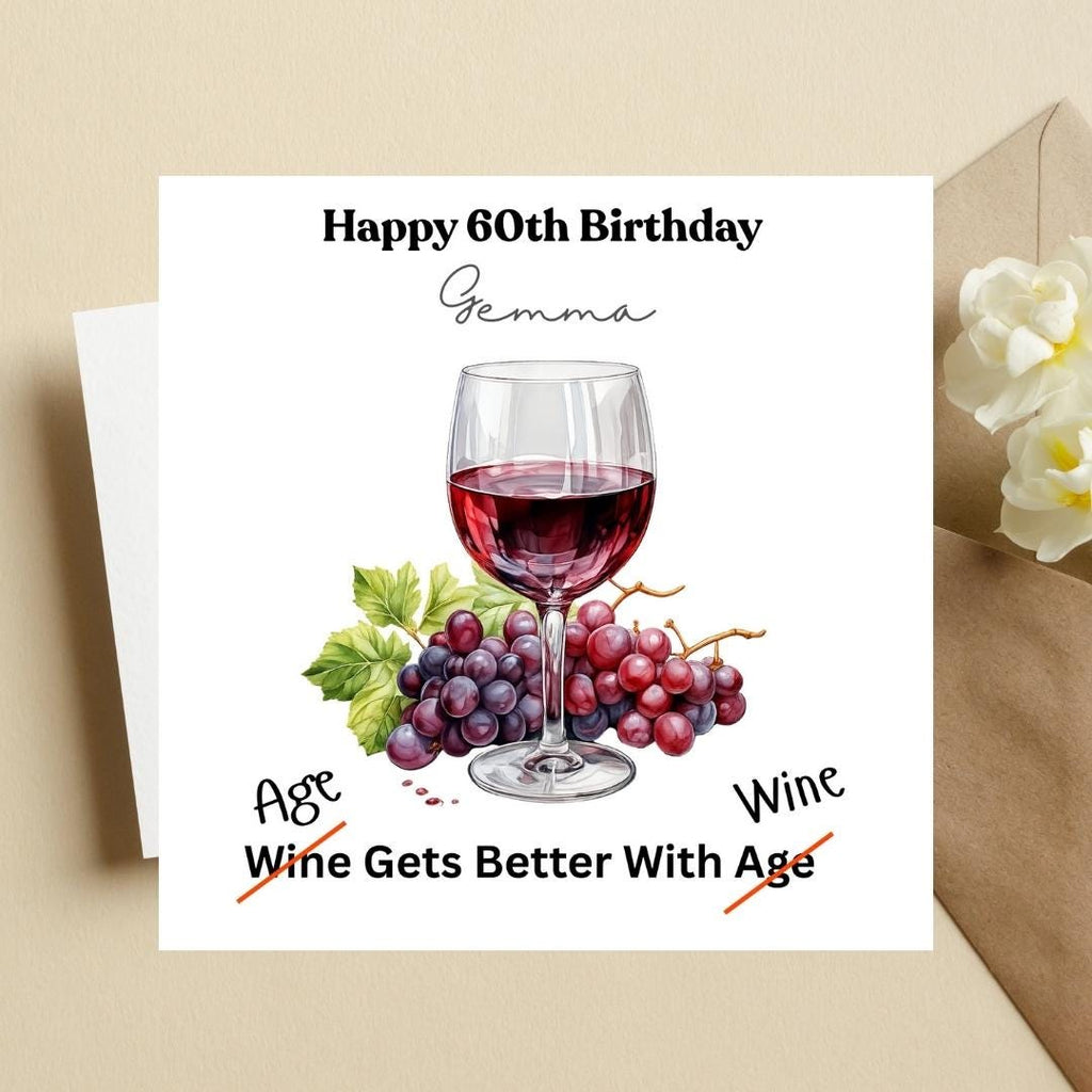 Personalized 60th Birthday Card Funny Wine – Custom Name Milestone Birthday Cards