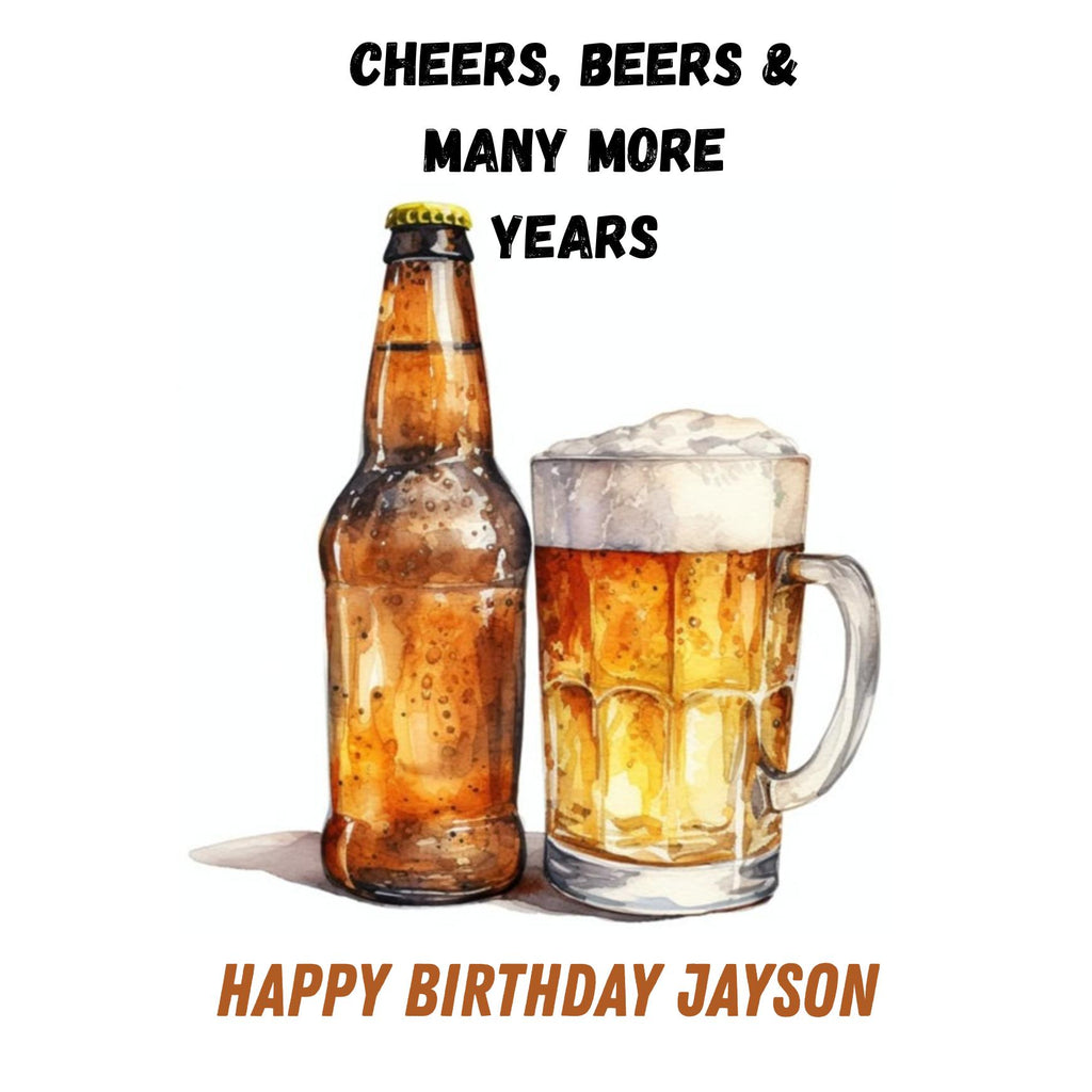 Personalized Beer Birthday Card for Men, Custom Name Humorous Greeting Card Dad Friend Son