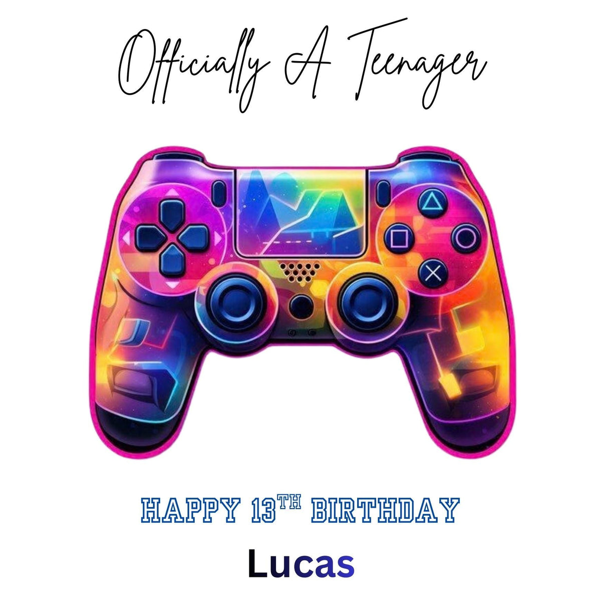 Gaming 13th Birthday Card Personalised, Officially A Teenager Gamer Cards, Custom Name Teen Boy Birthday