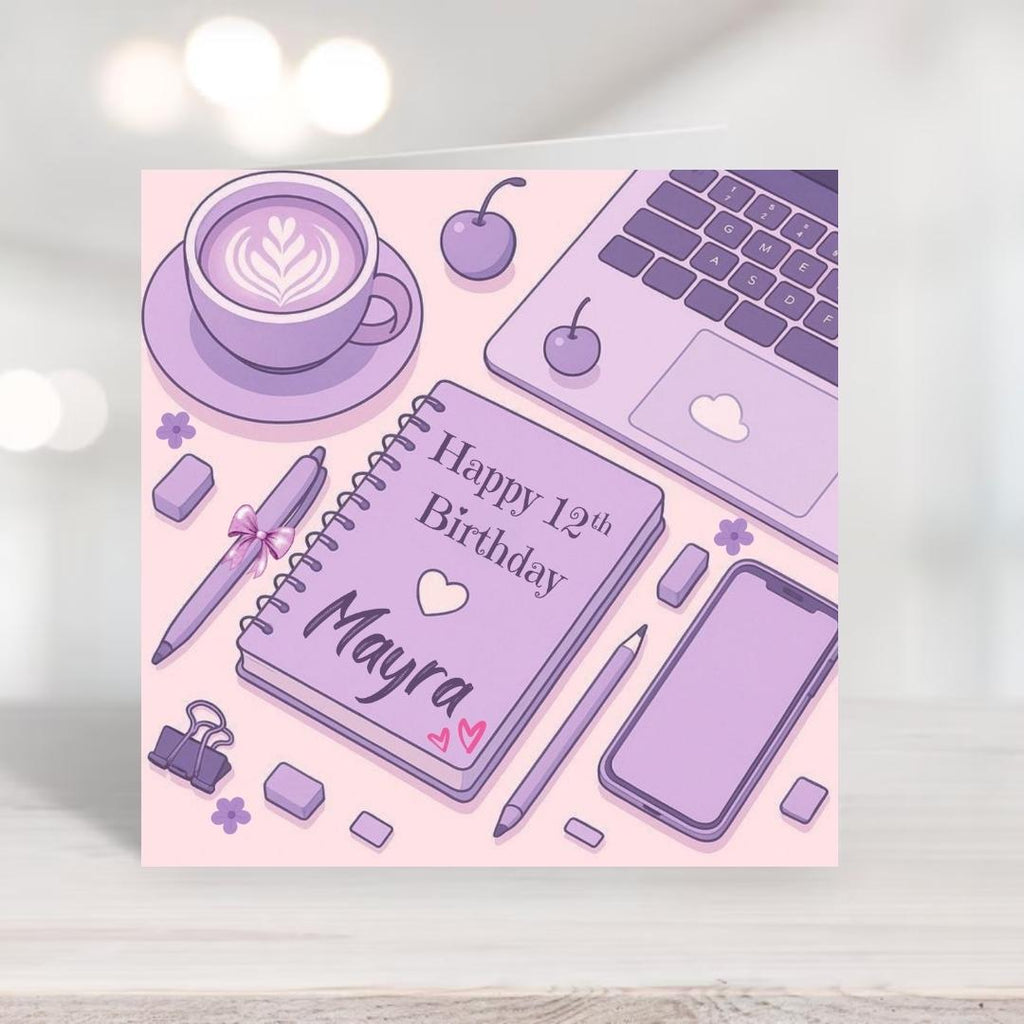 Personalized 12th Birthday Card, Girly Purple, Daughter Sister Granddaughter