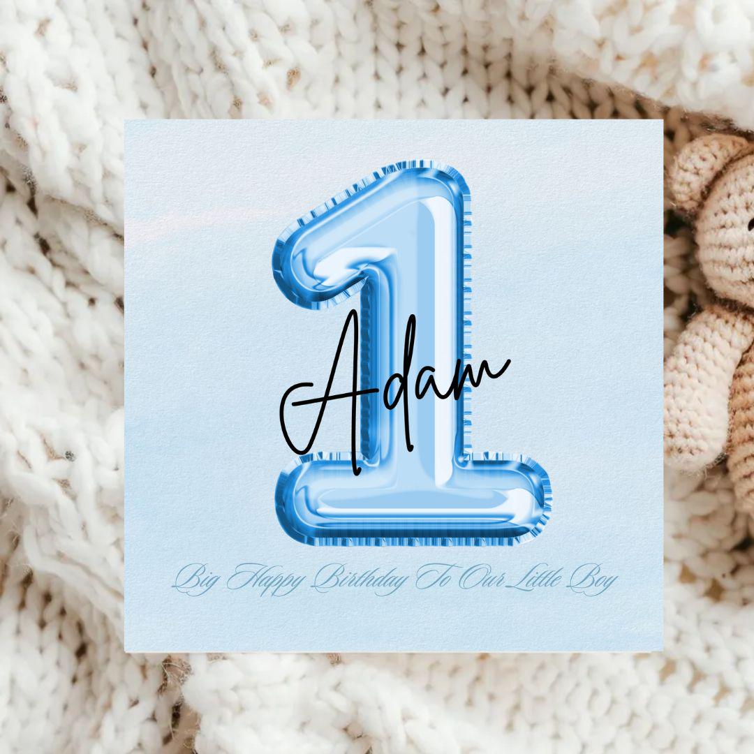 Personalized First Birthday Card For Baby Boy, Minimalist Big Number One Design