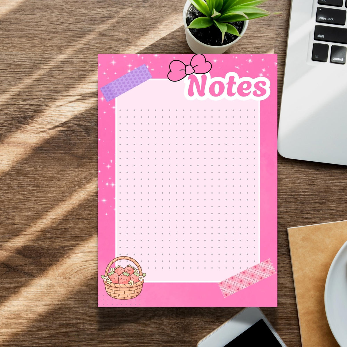 A5 notebook Pink Notes with dotted grids, Kawaii Stationery, 40 Tear-Off Planner Pages