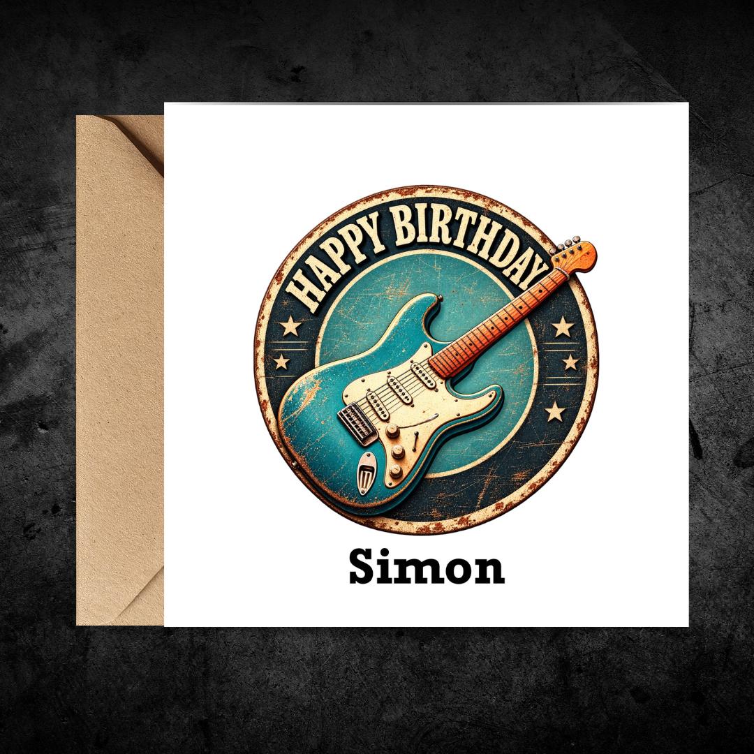 Personalized Guitar Music Birthday Card, Custom Name Guitar Card for Brother, Friend, Son, Grandson