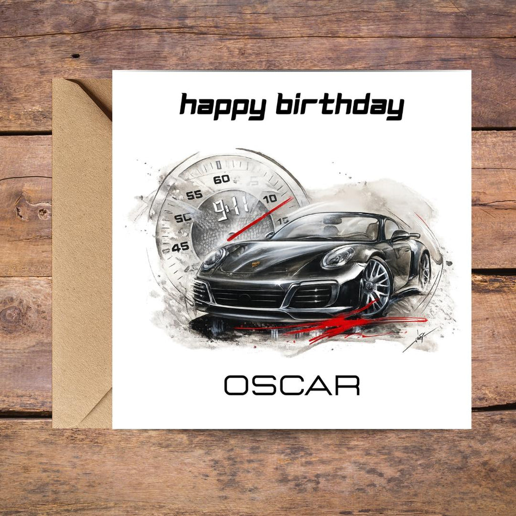 Personalized Birthday Card For Men Sports Car Speedometer Automotive Theme