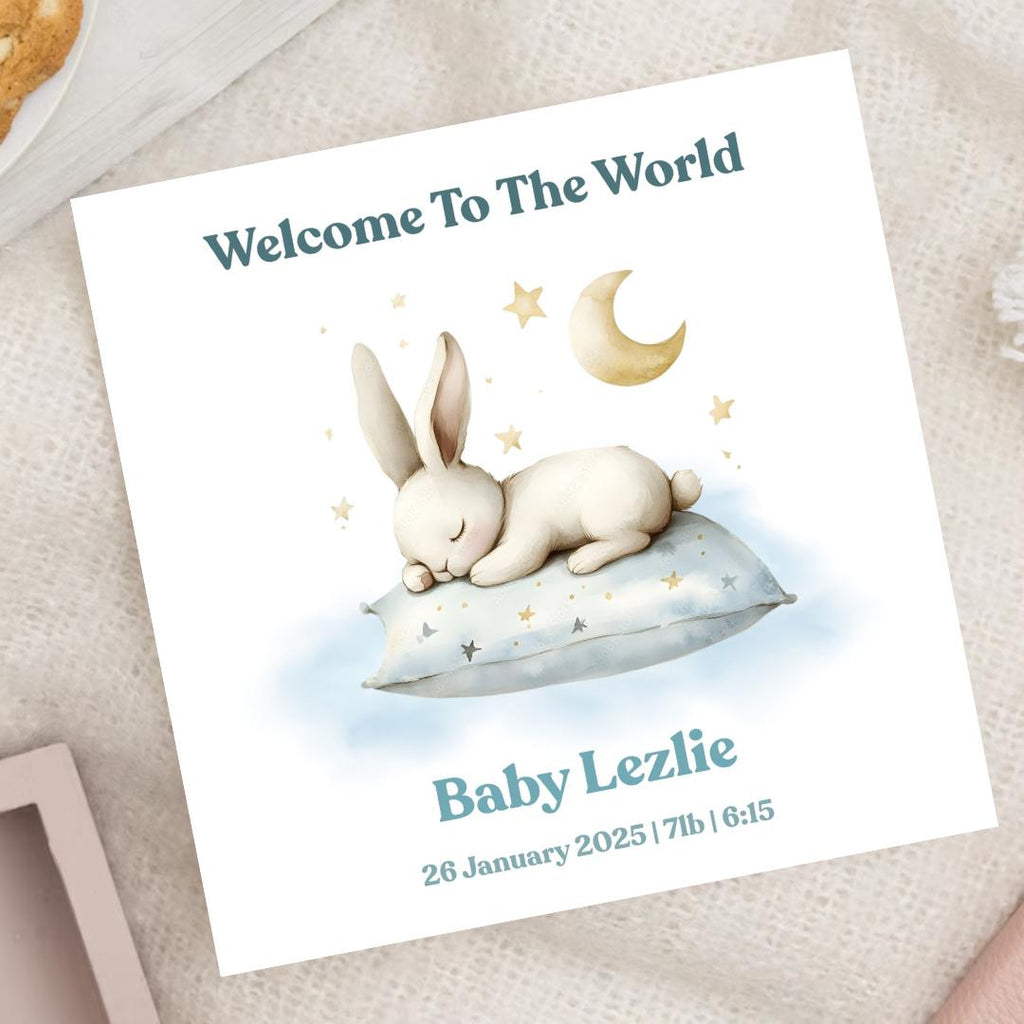 Personalized Baby Boy Card, Welcome to the World, Soft Blue Palette