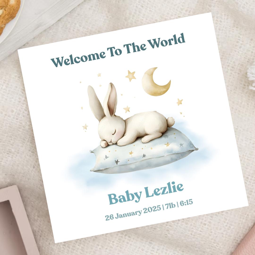 Personalized Baby Boy Card, Welcome to the World, Soft Blue Palette
