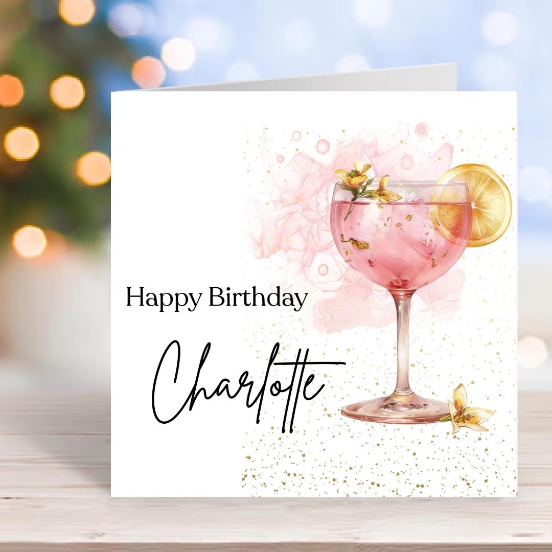 Personalized Cocktail Birthday Card – Custom Name, Stylish Design