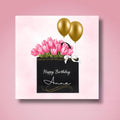 Personalized Floral Pink Tulips Birthday Card, Elegant Minimalist Fashion Gift Bag Greeting For Her